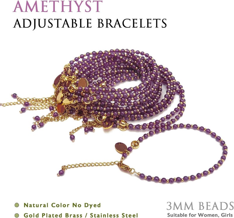 Morchic 3mm Tiny Beads Natural Gemstone Bracelet for Women, Adjustable 7.1" Energy Gem Charm Jewelry, Dainty Handmade Birthday Gift - Image 3